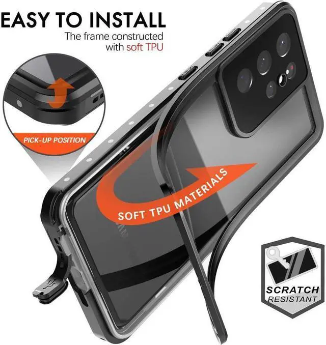 Alt view image 6 of 7 - BONAEVER For Samsung Galaxy S21 Ultra Waterproof Case Built-in Screen Protector with Floating Strap IP68 Waterproof Shockproof Cover for Galaxy S21 Ultra 6.8 inch
