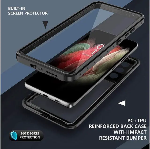 Alt view image 5 of 7 - BONAEVER For Samsung Galaxy S21 Ultra Waterproof Case with Built-in Screen Protector Shockproof Underwater Case for Samsung S21 Ultra 5G 6.8 inch