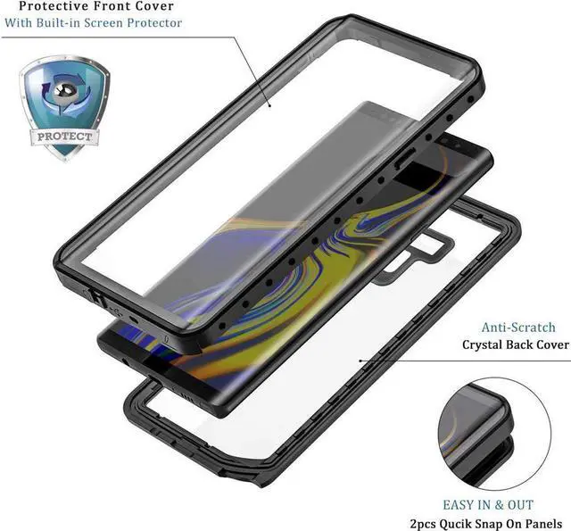 Alt view image 2 of 7 - BONAEVER For Samsung Galaxy Note 9 Phone Case IP68 Waterproof Shockproof Case with Built-in Screen Protector Protective Clear Cover for Galaxy Note 9 6.4 inch