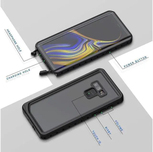 Alt view image 4 of 7 - BONAEVER For Samsung Galaxy Note 9 Phone Case IP68 Waterproof Shockproof Case with Built-in Screen Protector Protective Clear Cover for Galaxy Note 9 6.4 inch