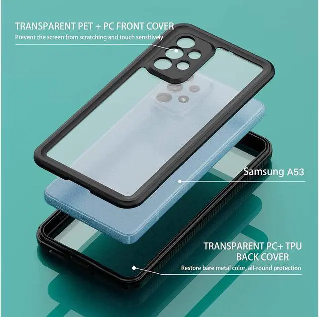 Alt view image 4 of 7 - BONAEVER For Samsung Galaxy A53 5G Case Waterproof Built-in Screen Protector 360° Shockproof Clear Cover for Galaxy A53 5G 2022 6.5 inch