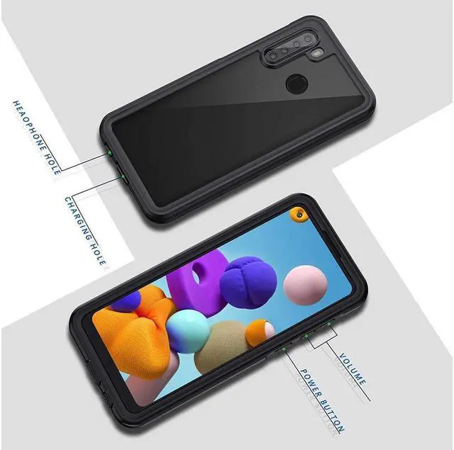 Alt view image 5 of 6 - BONAEVER For Samsung Galaxy A21 Waterproof Case Protection Shockproof Dustdproof Snowproof with Built in Screen Protector IP68 Underwater Clear Back Cover