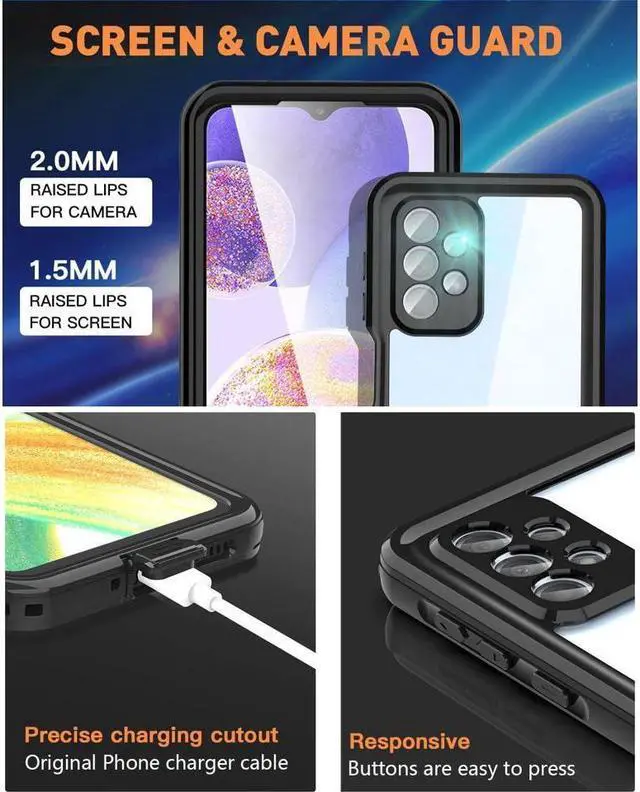 Alt view image 5 of 7 - BONAEVER For Samsung Galaxy A23 Waterproof Case with Built-in Screen Protector Du Standproof Shockproof Protective Phone Cover for Samsung A23 4G / A23 5G 6.6 inch