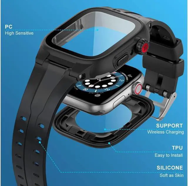 Alt view image 4 of 7 - BONAEVER Waterproof Case for Apple Watch 44mm Series 6/5/4/SE with B & Screen Protector IP68 Full Waterproof Shockproof Protective Case for 44mm iWatch 6/5/4/SE