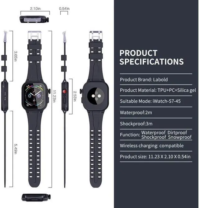 Alt view image 6 of 7 - BONAEVER Compatible with Apple Watch Series 8 / Series 7 45mm Waterproof Case Case with Screen Protector B iWatch S8 S7 45mm Bumper Case Cover