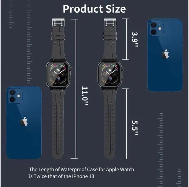 Alt view image 6 of 7 - BONAEVER Compatible with Apple Watch Series 8 / Series 7 41mm Waterproof Case Protective Cover with Screen Protector B For iWatch S8 S7 41mm