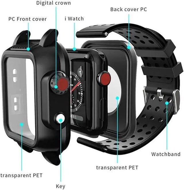 Alt view image 3 of 7 - BONAEVER Waterproof Case for 38mm Apple Watch Series 3 Series 2 with Built-in Screen Protector Shell Waterproof Shockproof Cover with Watch B