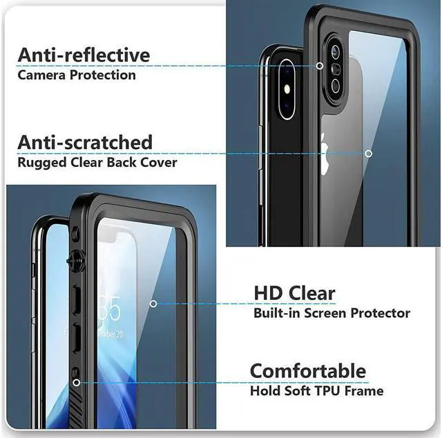 Alt view image 6 of 7 - BONAEVER For iPhone Xs Max Waterproof Case Built-in Screen Protector Full-Body Clear Back Cover Shockproof Case for iPhone Xs Max 6.5 inch