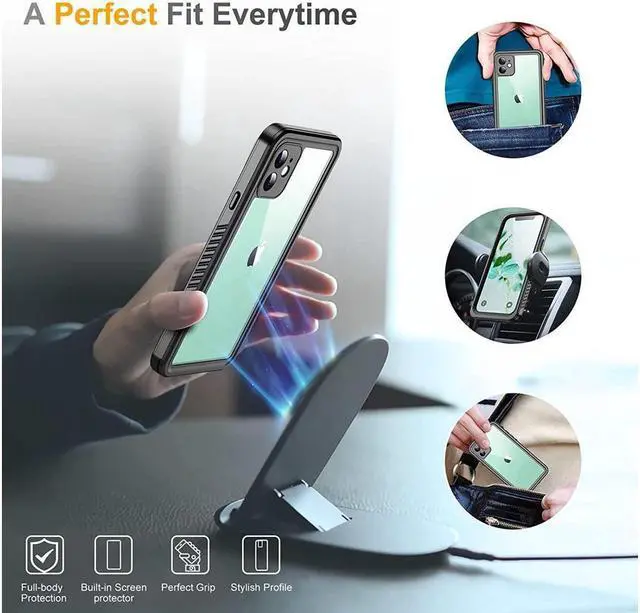 Alt view image 4 of 6 - BONAEVER For iPhone 11 Waterproof Case with Built-in Screen Protector Rugged Shockproof Cover IP68 Waterproof Phone Case for iPhone 11 6.1 inch
