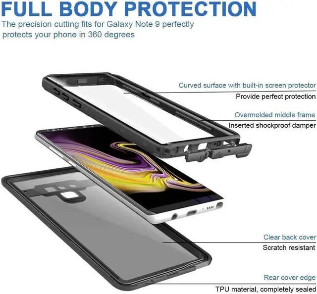 Alt view image 4 of 7 - BONAEVER For Samsung Galaxy Note Note 9 6.4 Inch Waterproof Case Du Standproof Shockproof Case with Built-in Screen Protector Protective Cover