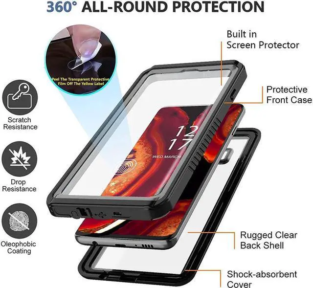 Alt view image 4 of 7 - BONAEVER For Samsung Galaxy S10 4G Case S10 Waterproof Case with Built-in Screen Protector Protective Shockproof IP68 Waterproof Clear Case for Samsung Galaxy S10 4G 6.1 inch