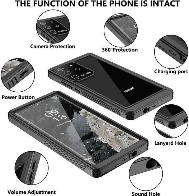 Alt view image 6 of 6 - BONAEVER For Samsung Galaxy S20 Ultra Case Waterproof Built in Screen Protector Protective Shockproof Cover IP68 Underwater Case for Galaxy S20 Ultra 6.9 inch