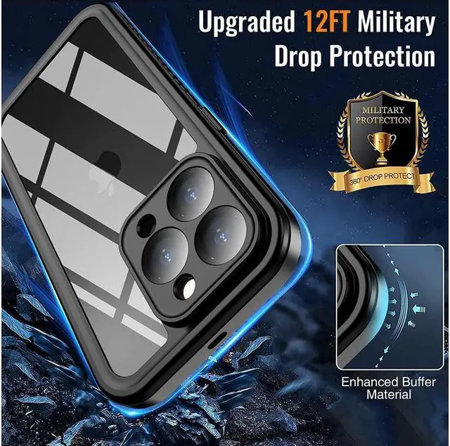 Alt view image 3 of 7 - BONAEVER For iPhone 14 Pro Max Case IP68 Waterproof Du Standproof Shockproof Case with Screen Protector Protective Front Back Cover for iPhone 14 Pro Max 6.7 inch