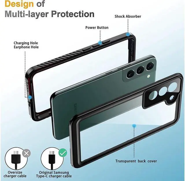 Alt view image 4 of 7 - BONAEVER For Samsung Galaxy S22 Case Waterproof Shockproof Bumper Case with Built-in Screen Protector Du Standproof Phone Cover for Galaxy S22 5G 6.1 inch 2022