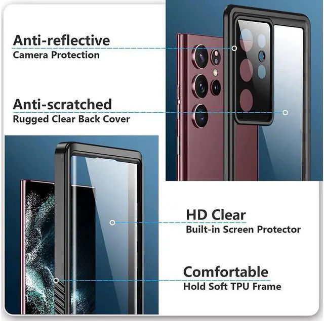 Alt view image 5 of 7 - BONAEVER For Samsung Galaxy S22 Ultra Case Waterproof with Built-in Screen Protector Full Protection Shockproof Cover for Galaxy S22 Ultra 5G 6.8 inch 2022