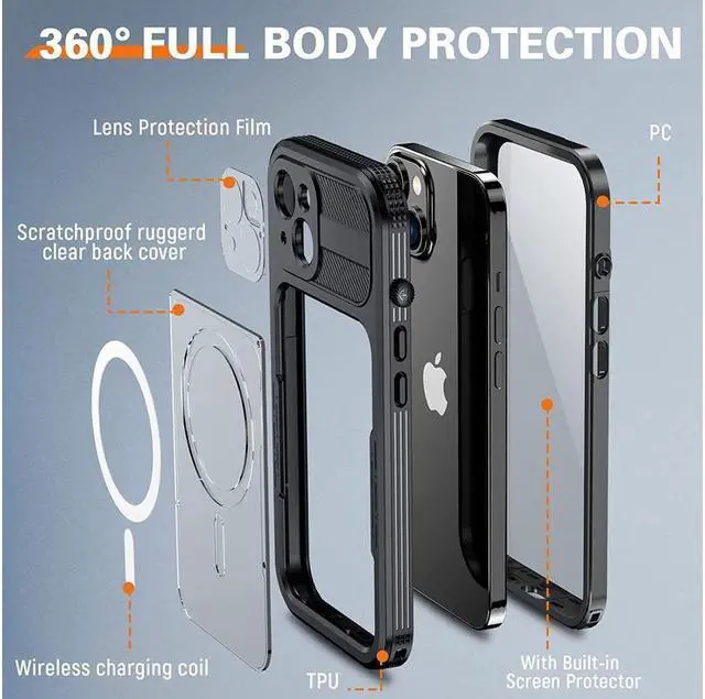 Alt view image 6 of 7 - BONAEVER For iPhone 14 Waterproof Case Compatible with Magsafe Magnetic Protective Phone Cover with Screen Protector for iPhone 14 6.1 inch 2022