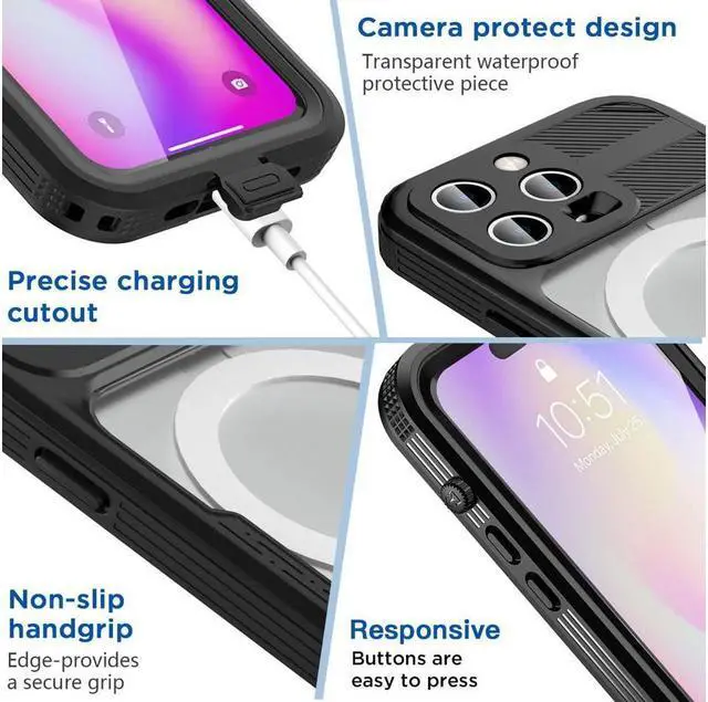 Alt view image 6 of 7 - BONAEVER For iPhone 14 Pro 6.1 inch Waterproof Case with Built-in Screen Protector Shockproof Rugged Underwater Protective Cover for iPhone 14 Pro 6.1"