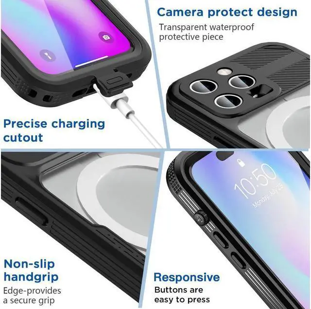 Alt view image 6 of 7 - BONAEVER Waterproof Case for iPhone 14 Pro Max 6.7 inch Compatible with MagSafe Snowproof Shockproof Protection Fully Sealed Underwater Cover