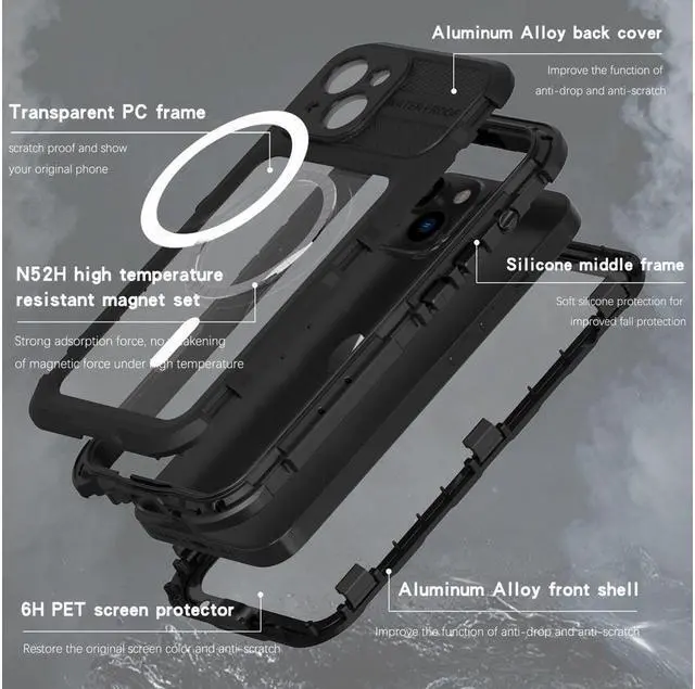 Alt view image 2 of 7 - BONAEVER For iPhone 14 6.1 inch Waterproof Case MagSafe Compatible Built-in Screen Protector IP68 Underwater Du Standproof 360 Shockproof Protective Cover