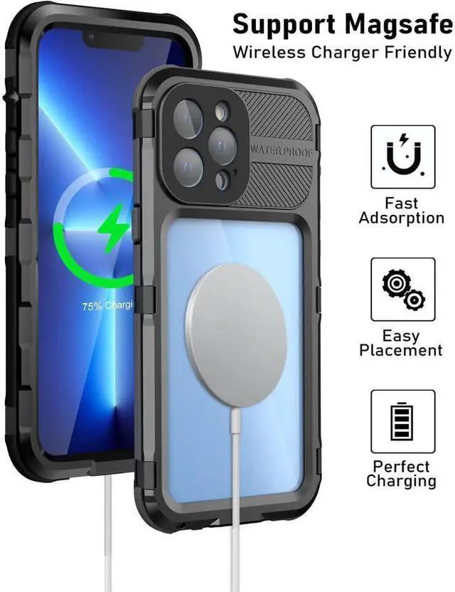 Alt view image 5 of 7 - BONAEVER For iPhone 13 Pro 6.1 inch Waterproof Metal Case - Built-in [Screen Protector][15FT Military Grade Shockproof][IP68 Water Proof] Aluminum Protective Dropproof Cover