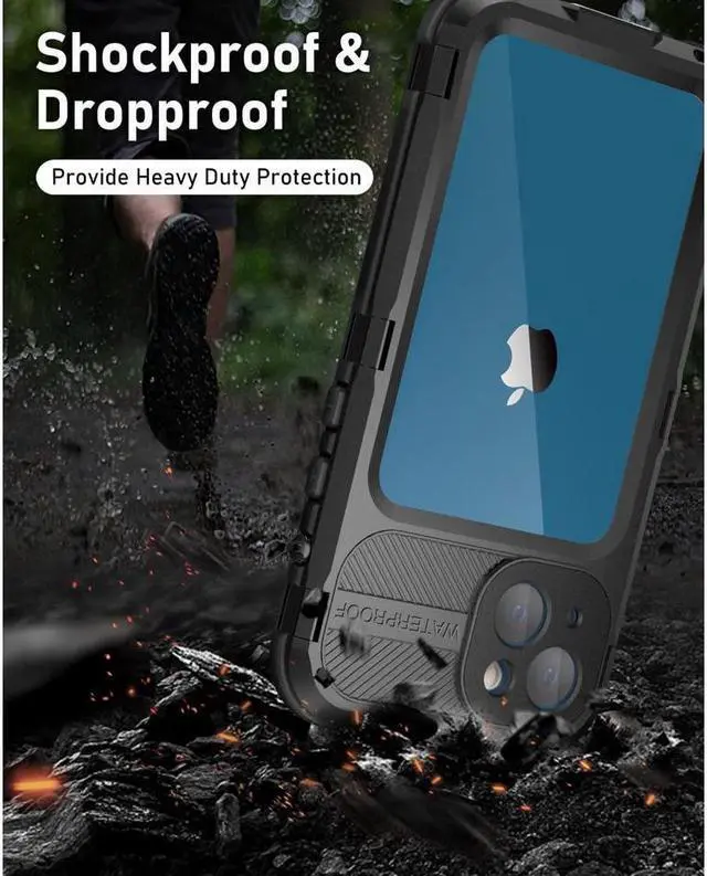 Alt view image 3 of 7 - BONAEVER For iPhone 13 Waterproof Metal Case with Built-in Screen Protector [15FT Military Grade Shockproof][IP68 Water Proof] Aluminum Protective Drop Protection Cover for iPhone 13 6.1 inch
