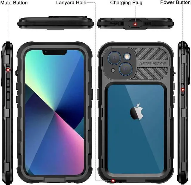 Alt view image 7 of 7 - BONAEVER For iPhone 13 Waterproof Metal Case with Built-in Screen Protector [15FT Military Grade Shockproof][IP68 Water Proof] Aluminum Protective Drop Protection Cover for iPhone 13 6.1 inch