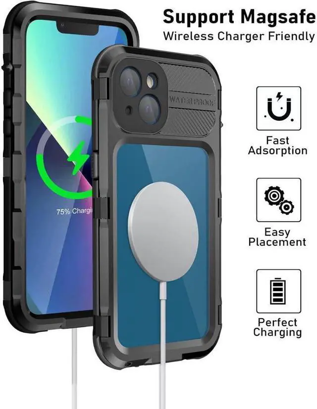 Alt view image 5 of 7 - BONAEVER For iPhone 13 Waterproof Metal Case with Built-in Screen Protector [15FT Military Grade Shockproof][IP68 Water Proof] Aluminum Protective Drop Protection Cover for iPhone 13 6.1 inch