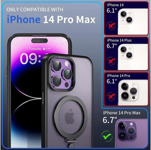 Alt view image 2 of 7 - BONAEVER Magnetic Protective Case for iPhone 14 Pro Max with Invisible Stand [Compatible with Mag Safe][Translucent Matte Case][Tempered Glass Screen Protector + Camera Lens Protector] 6.7 Inch