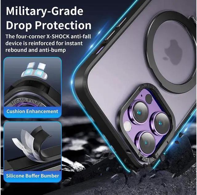 Alt view image 5 of 7 - BONAEVER For iPhone 12 / 12 Pro 6.1 inch Case with Magnetic Invisible Stand [Compatible with Magsafe] [Tempered Glass Screen Protector + Camera Lens Protector] Shockproof Slim Translucent Matte Cover