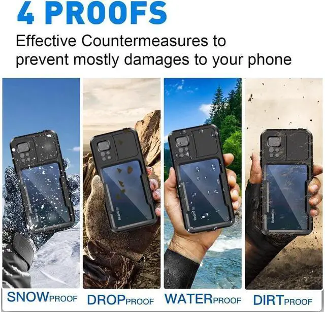 Alt view image 2 of 7 - BONAEVER For Xiaomi RedMi Note 11 Pro 4G / 5G Waterproof Case [Fingerprint Unlock] IP68 Certified Rugged Underwater Du Standproof Shockproof Protective Cover with Screen Protector Wri Stand Strap