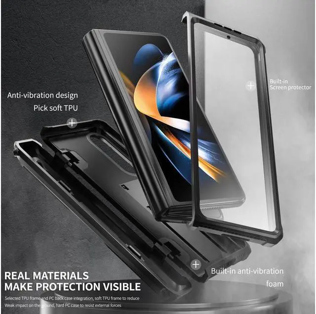 Alt view image 3 of 7 - BONAEVER Case for Samsung Galaxy Z Fold 4 2022 5G Military-Grade Full-Body Shockproof Rugged Bumper Case Cover with Built-in Screen Protector & Stand and & S Pen Slot