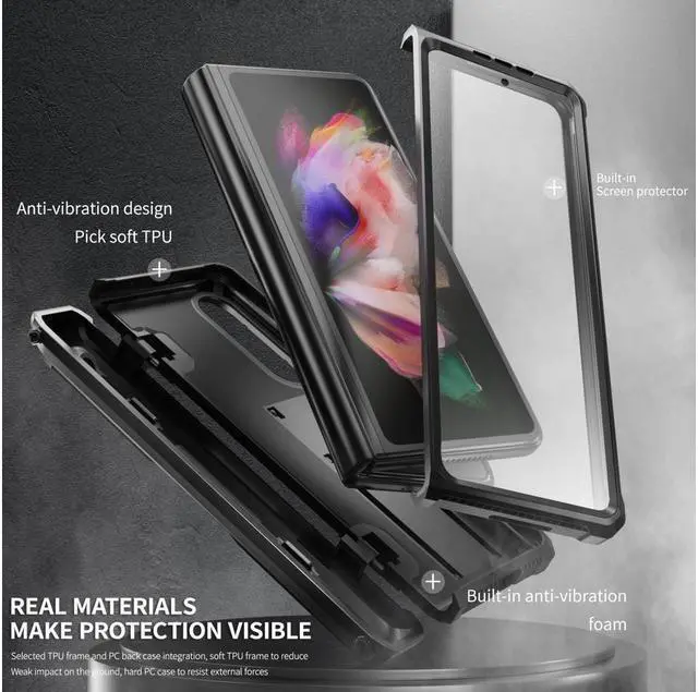 Alt view image 3 of 7 - BONAEVER Case for Samsung Galaxy Z Fold 3 5G 2021 Military-Grade Full-Body Shockproof Rugged Bumper Case Cover with Built-in Screen Protector & Stand and & S Pen Slot