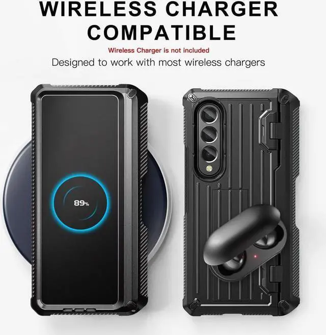 Alt view image 4 of 7 - BONAEVER Case for Samsung Galaxy Z Fold 3 5G 2021 Military-Grade Full-Body Shockproof Rugged Bumper Case Cover with Built-in Screen Protector & Stand and & S Pen Slot