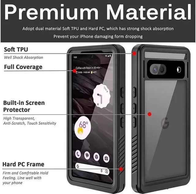 Alt view image 2 of 7 - BONAEVER Compatible for Google Pixel 7A Case Waterproof Built-in HD Clear Screen Protector 360 Degree Shockproof Dustdproof Bumper Full Protective Waterproof Case for Google Pixel 7A 2023