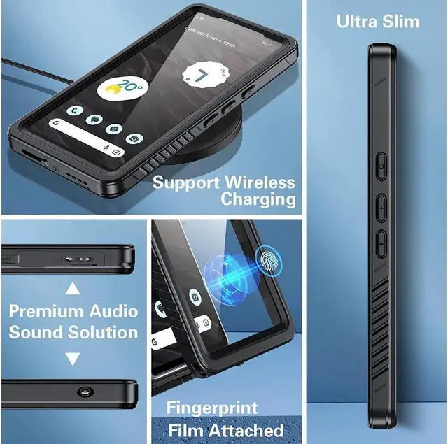 Alt view image 7 of 7 - BONAEVER for Google Pixel 7A 5G Case IP68 Waterproof with Built-in Screen Protector Sealed Shockproof Dustdproof Snowproof Clear Case for Pixel 7A 6.1 inch - Black