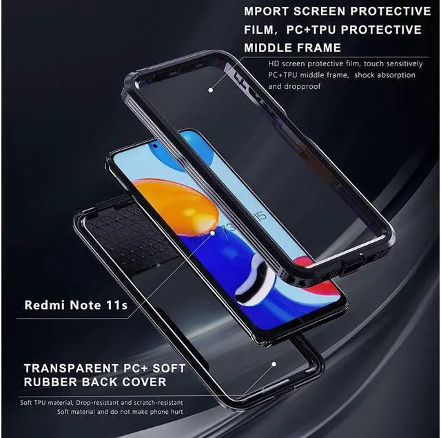 Alt view image 6 of 7 - BONAEVER For Xiaomi RedMi Note 11/Note 11S Waterproof Case [Fingerprint Unlock] IP68 Certified Rugged Underwater Du Standproof Shockproof Protective Case with Screen Protector Wri Stand Strap Black