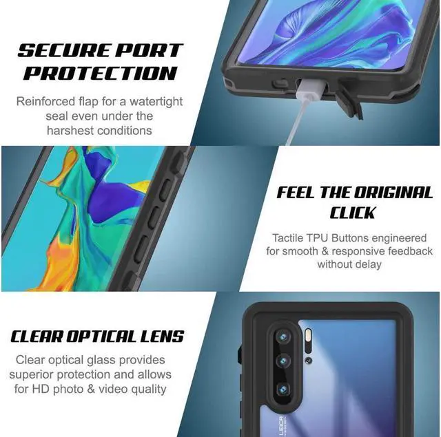 Alt view image 6 of 7 - BONAEVER Huawei P30 Pro Waterproof Case [ Standud Standar Series] [Slim Fit] [IP68 Certified] [Shockproof] [Dirtproof] [Snowproof] Armor Cover Compatible with Huawei P30 Pro Black