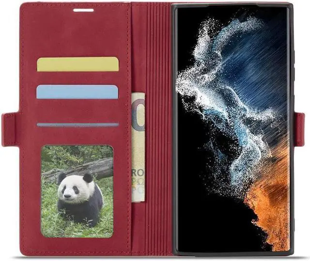 Alt view image 4 of 7 - BONAEVER For Samsung Galaxy S23 Ultra 5G Case PU Leather Cover with Card Holder Stand Magnetic Shockproof Flip Wallet Case for Galaxy S23 Ultra 5G 6.8 inch 2023