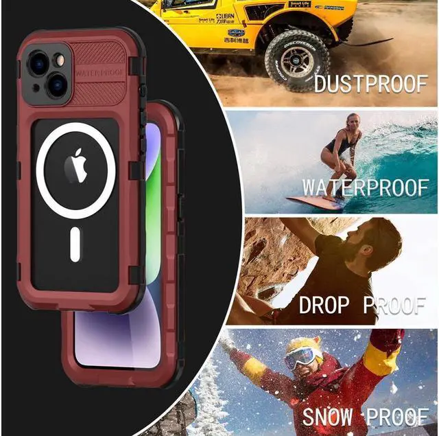 Alt view image 4 of 7 - BONAEVER For iPhone 14 6.1 inch Waterproof Case MagSafe Compatible Built-in Screen Protector IP68 Underwater Du Standproof 360 Shockproof Protective Cover Red