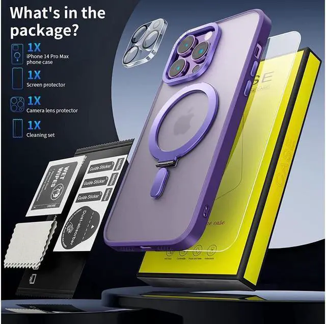 Alt view image 7 of 7 - BONAEVER Magnetic Protective Case for iPhone 14 Pro Max with Invisible Stand [Compatible with Mag Safe][Translucent Matte Case][Tempered Glass Screen Protector + Camera Lens Protector] 6.7 Inch