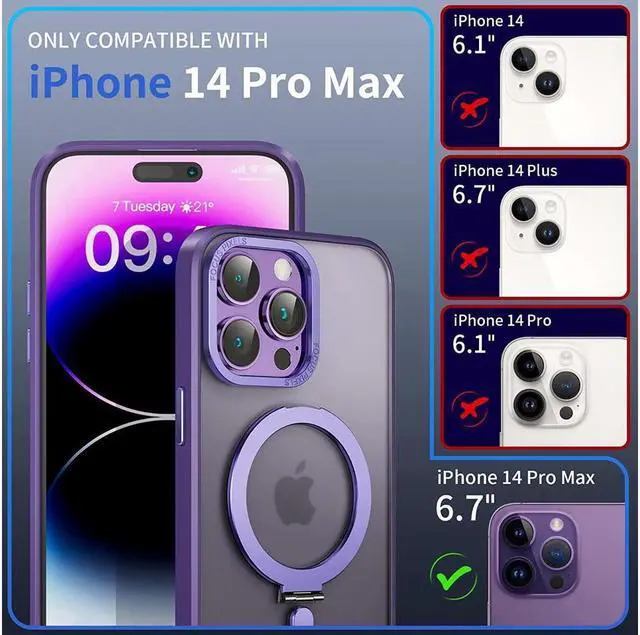 Alt view image 2 of 7 - BONAEVER Magnetic Protective Case for iPhone 14 Pro Max with Invisible Stand [Compatible with Mag Safe][Translucent Matte Case][Tempered Glass Screen Protector + Camera Lens Protector] 6.7 Inch