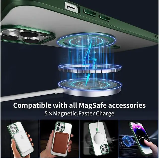 Alt view image 2 of 6 - For iPhone 14 Pro Case with Magnetic Invisible Stand [Compatible with Magsafe] [Tempered Glass Screen Protector + Camera Lens Protector] Shockproof Slim Translucent Matte Cases for iPhone 14 Pro 6.1"