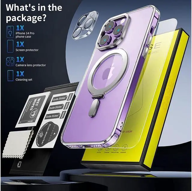 Alt view image 7 of 7 - For iPhone 14 Pro Case with Magnetic Invisible Stand [Compatible with Magsafe] [Tempered Glass Screen Protector + Camera Lens Protector] Shockproof Slim Translucent Matte Cases for iPhone 14 Pro 6.1"