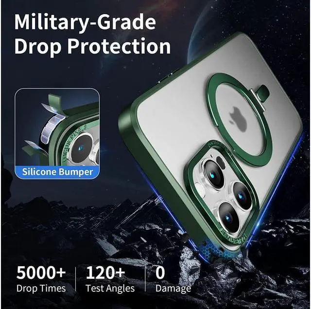 Alt view image 4 of 6 - For iPhone 14 Pro Case with Magnetic Invisible Stand [Compatible with Magsafe] [Tempered Glass Screen Protector + Camera Lens Protector] Shockproof Slim Translucent Matte Cases for iPhone 14 Pro 6.1"