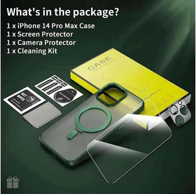 Alt view image 6 of 6 - For iPhone 14 Pro Case with Magnetic Invisible Stand [Compatible with Magsafe] [Tempered Glass Screen Protector + Camera Lens Protector] Shockproof Slim Translucent Matte Cases for iPhone 14 Pro 6.1"