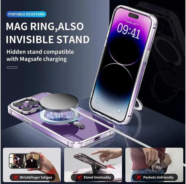 Alt view image 4 of 7 - BONAEVER For iPhone 12 / 12 Pro 6.1 inch Case with Magnetic Invisible Stand [Compatible with Magsafe] [Tempered Glass Screen Protector + Camera Lens Protector] Shockproof Slim Translucent Matte Cover