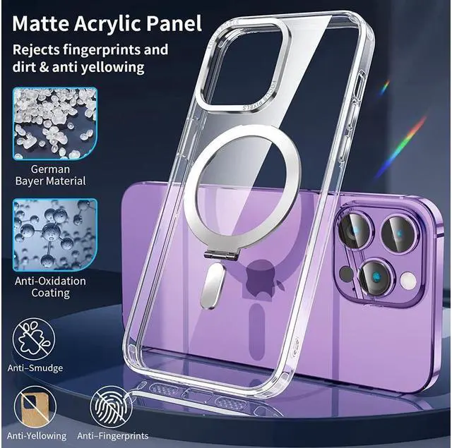Alt view image 6 of 7 - BONAEVER For iPhone 12 / 12 Pro 6.1 inch Case with Magnetic Invisible Stand [Compatible with Magsafe] [Tempered Glass Screen Protector + Camera Lens Protector] Shockproof Slim Translucent Matte Cover