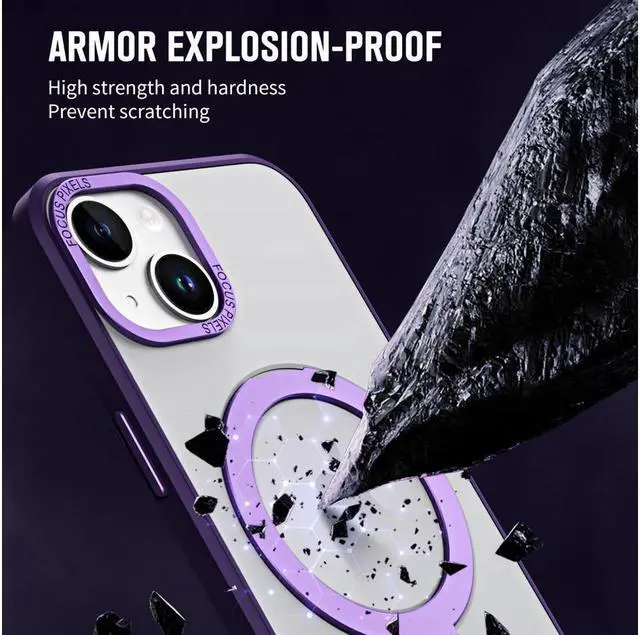 Alt view image 6 of 7 - For iPhone 14 / iPhone 13 6.1 inch Case with Magnetic Invisible Stand [Compatible with Magsafe] Shockproof Slim Translucent Matte Cover [Tempered Glass Screen Protector + Camera Lens Protector]
