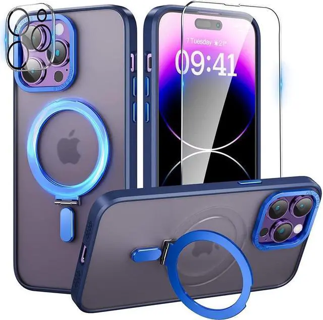 Main image of BONAEVER For iPhone 11 Pro Max Case with Magnetic Invisible Stand [Compatible with Magsafe] [Tempered Glass Screen Protector + Camera Lens Protector] Shockproof Cover Slim Translucent Matte Case