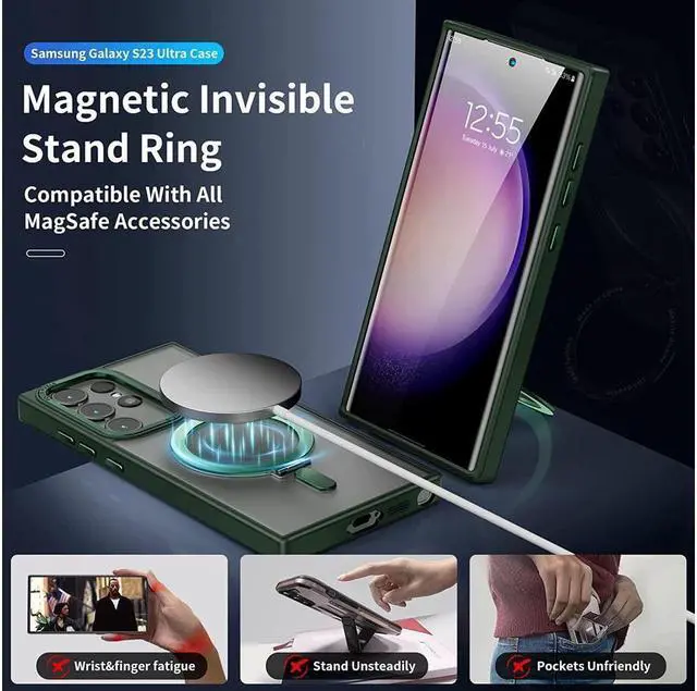 Alt view image 6 of 7 - BONAEVER For Samsung Galaxy S23 Ultra Case with Magnetic Invisible Stand [Compatible with Mag Safe] Shockproof Slim Translucent Matte Cases for Samsung Galaxy S23 Ultra 6.8 inch